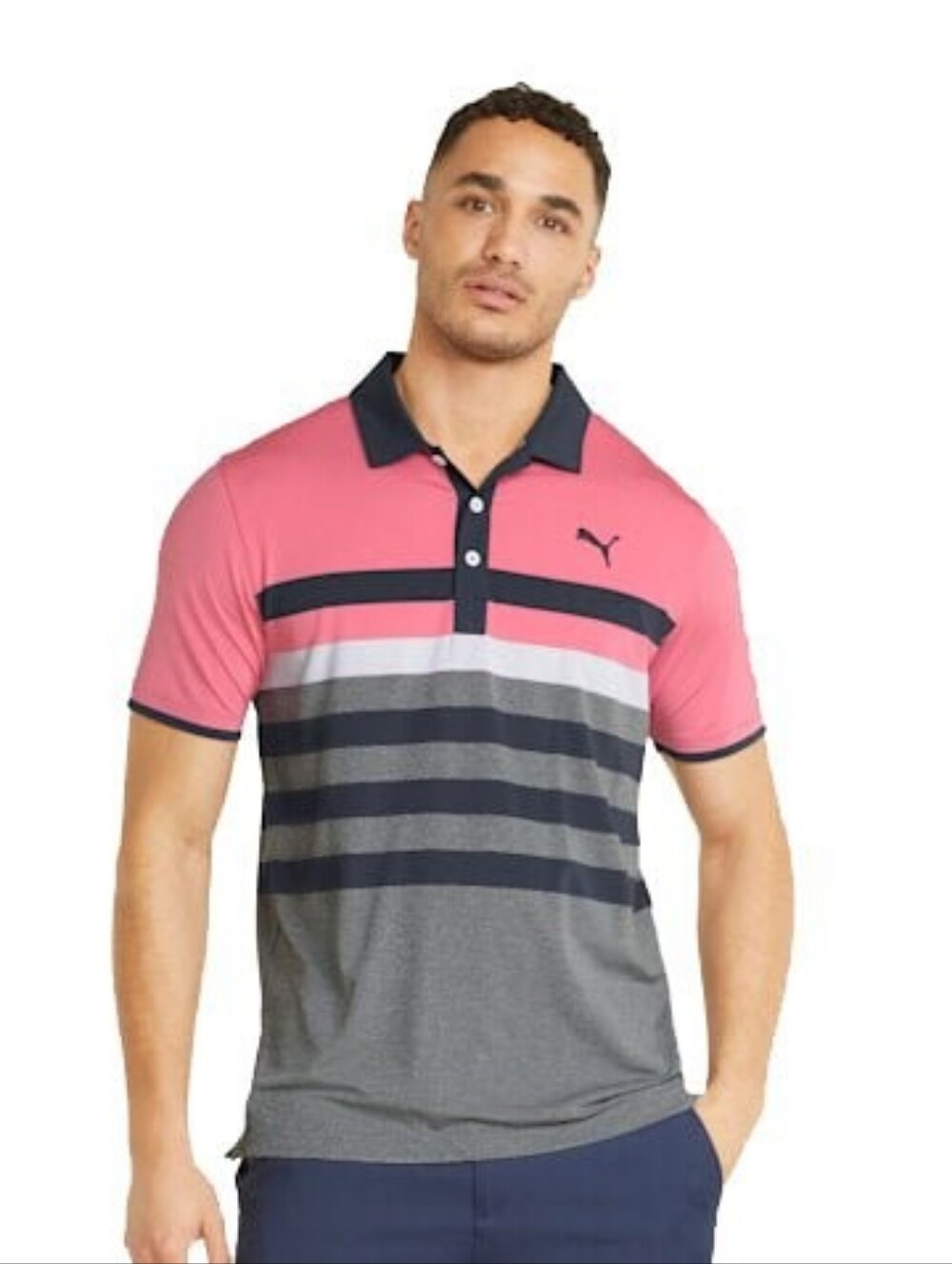 Puma MATTR One Way Golf Polo in Sunset Pink/Navy Blazer Size L